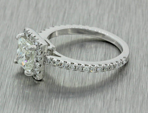 Modern 14k White Gold 1.41ctw Princess GIA Diamond Halo Engagement Ring