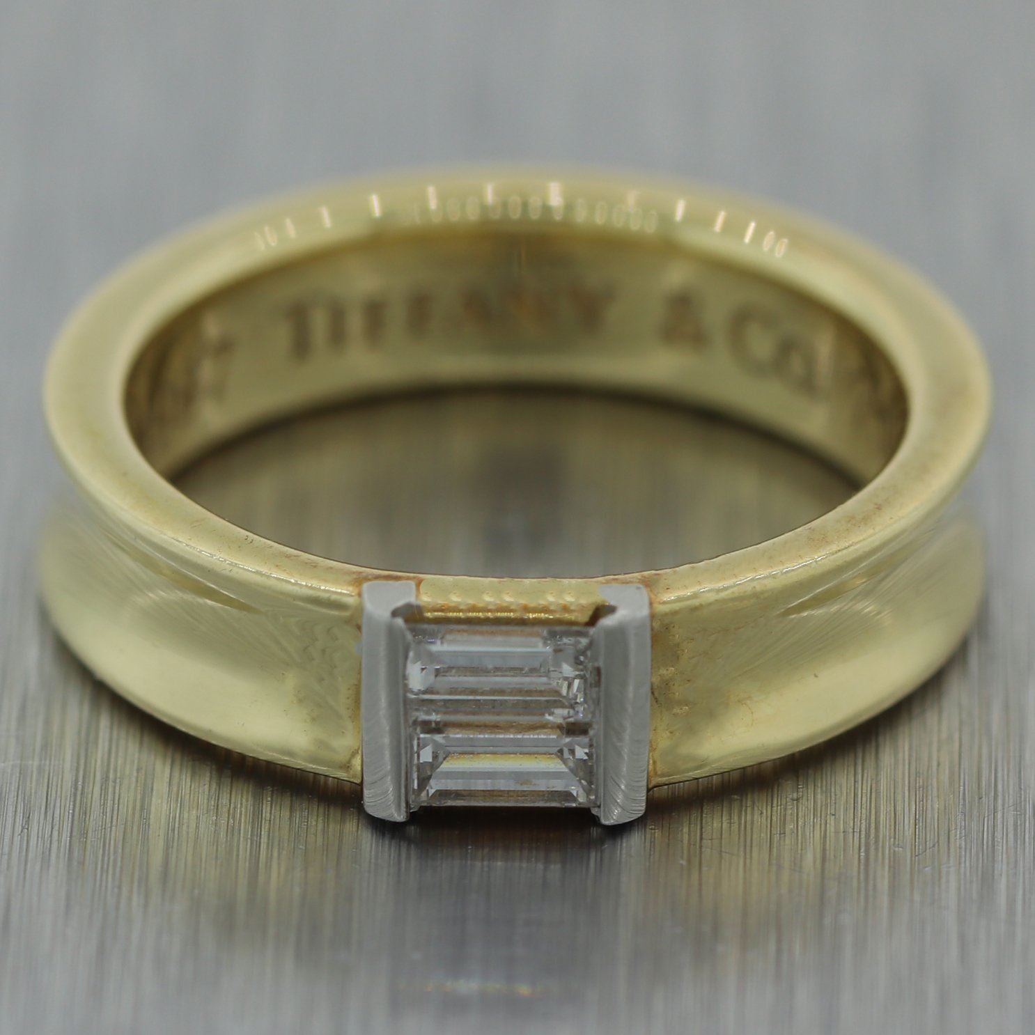 1997 Tiffany & Co. 18k Yellow Gold 0.20ctw Baguette Cut Diamond Band Ring
