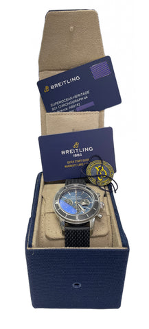 STICKERED Breitling Superocean Heritage Chronograph BLUE Rubber 44mm AB0162 BOX