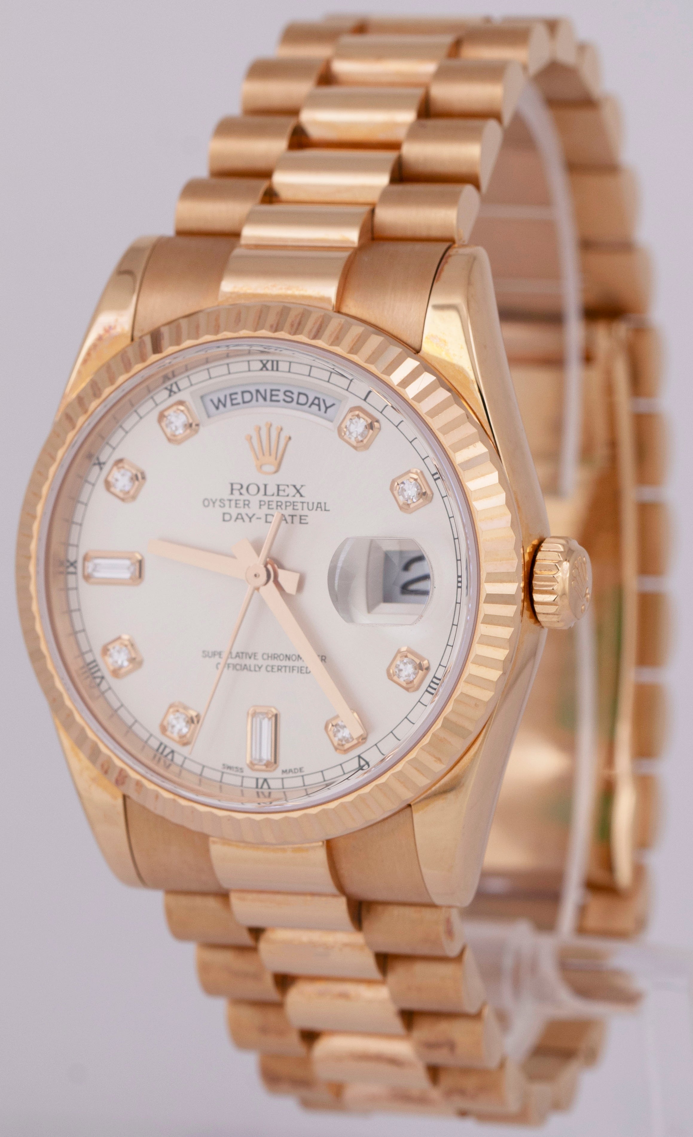 NEW PAPERS Rolex Day-Date President NOS Silver DIAMOND Rose Gold 36mm 118235 BOX