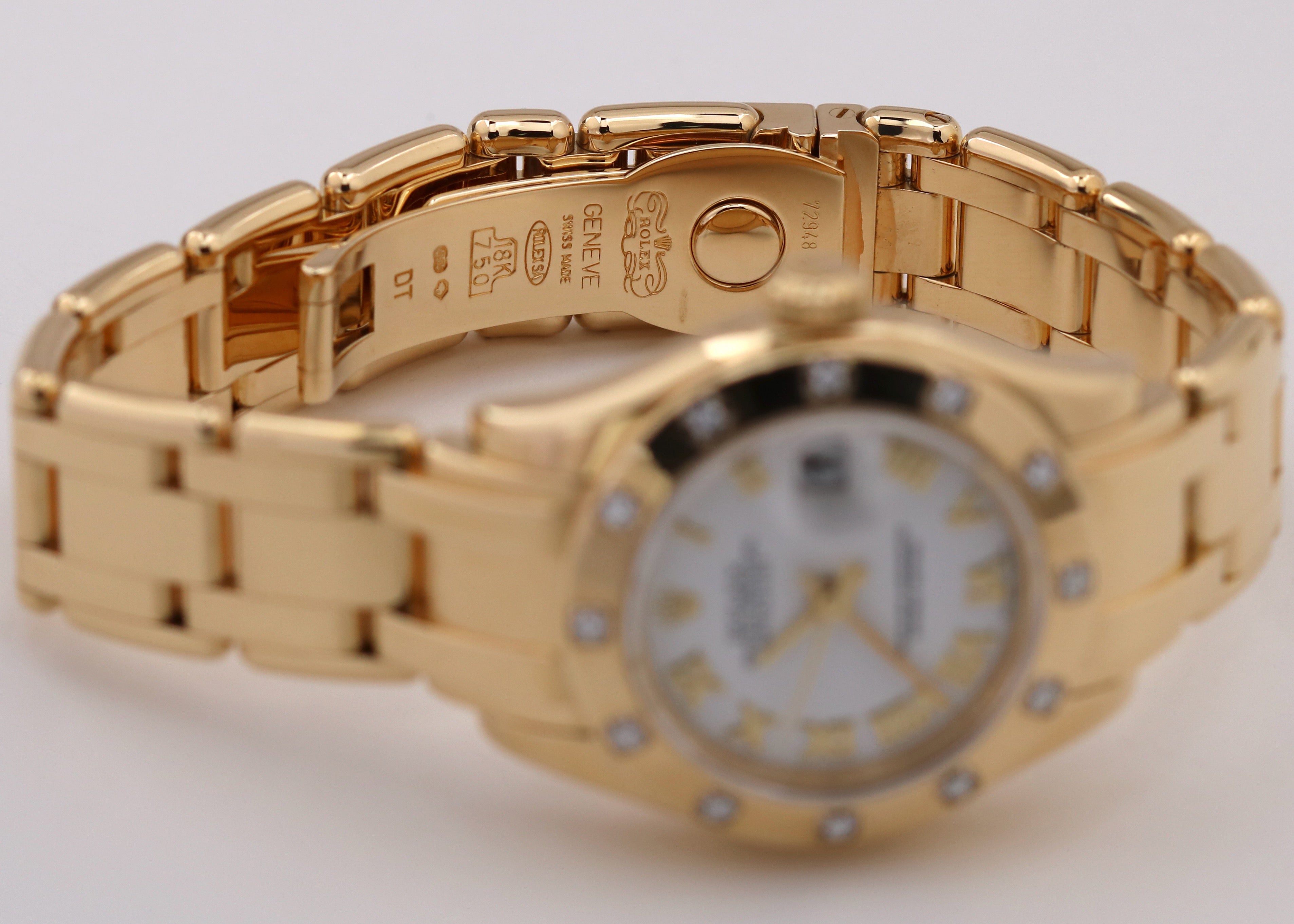 Rolex DateJust Pearlmaster 18K Yellow Gold White Roman DIAMOND 29mm 80138 Watch