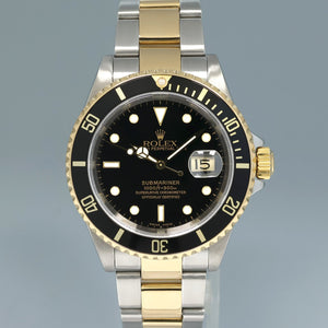 2000 MINT GOLD BUCKLE Rolex Submariner 16613 Gold Steel Two Tone Black Watch Box
