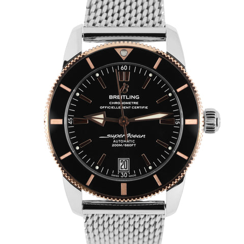 Breitling SuperOcean Heritage 18k Rose Gold Steel Black 42mm UB2010 Watch
