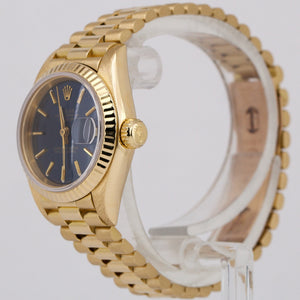 Ladies Rolex DateJust President 26mm BLUE 18K Yellow Gold Fluted Date 69178