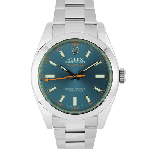 Rolex Milgauss Z-Blue Green Crystal 40mm Stainless Steel 116400 GV Watch