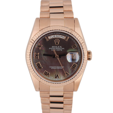 Rolex Day-Date President 18k Rose Gold Tahitian Mother Pearl 36mm 118235 Watch