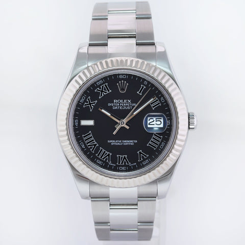 MINT Rolex DateJust II 2 Wimbledon Black Gray White Gold Fluted Bezel 116334 Watch