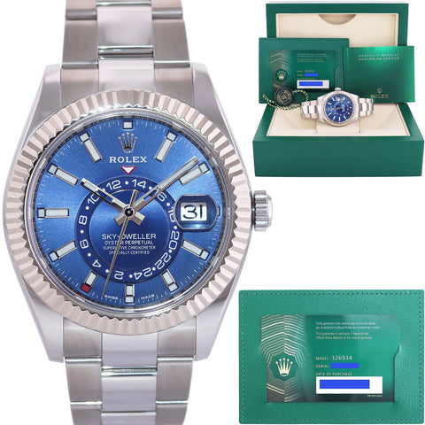 2020 NEW PAPERS Rolex Sky-Dweller Stainless White Gold Blue 326934 42mm Watch