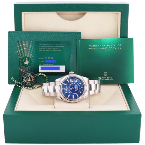 2021 NEW PAPERS Rolex Sky-Dweller Stainless White Gold Blue 326934 42mm Watch