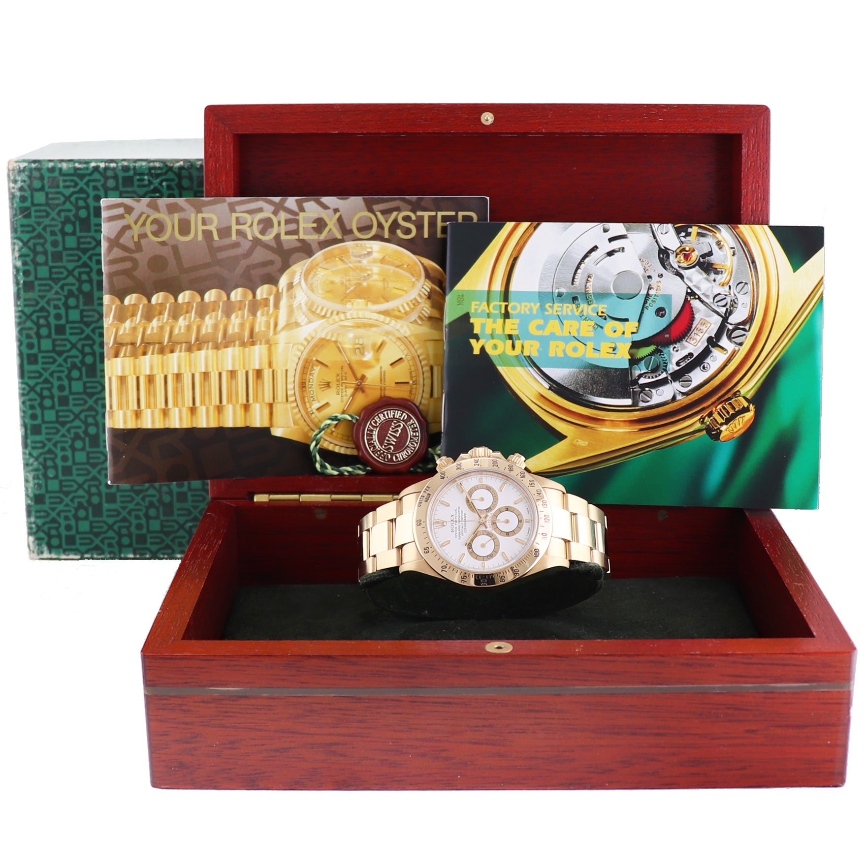 MINT 1998 Rolex Daytona 16528 Zenith White Stick Chronograph Yellow Gold Watch