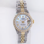 Diamond Ladies Rolex DateJust 26mm 6917 Two Tone Gold Steel Mother of Pearl Watch