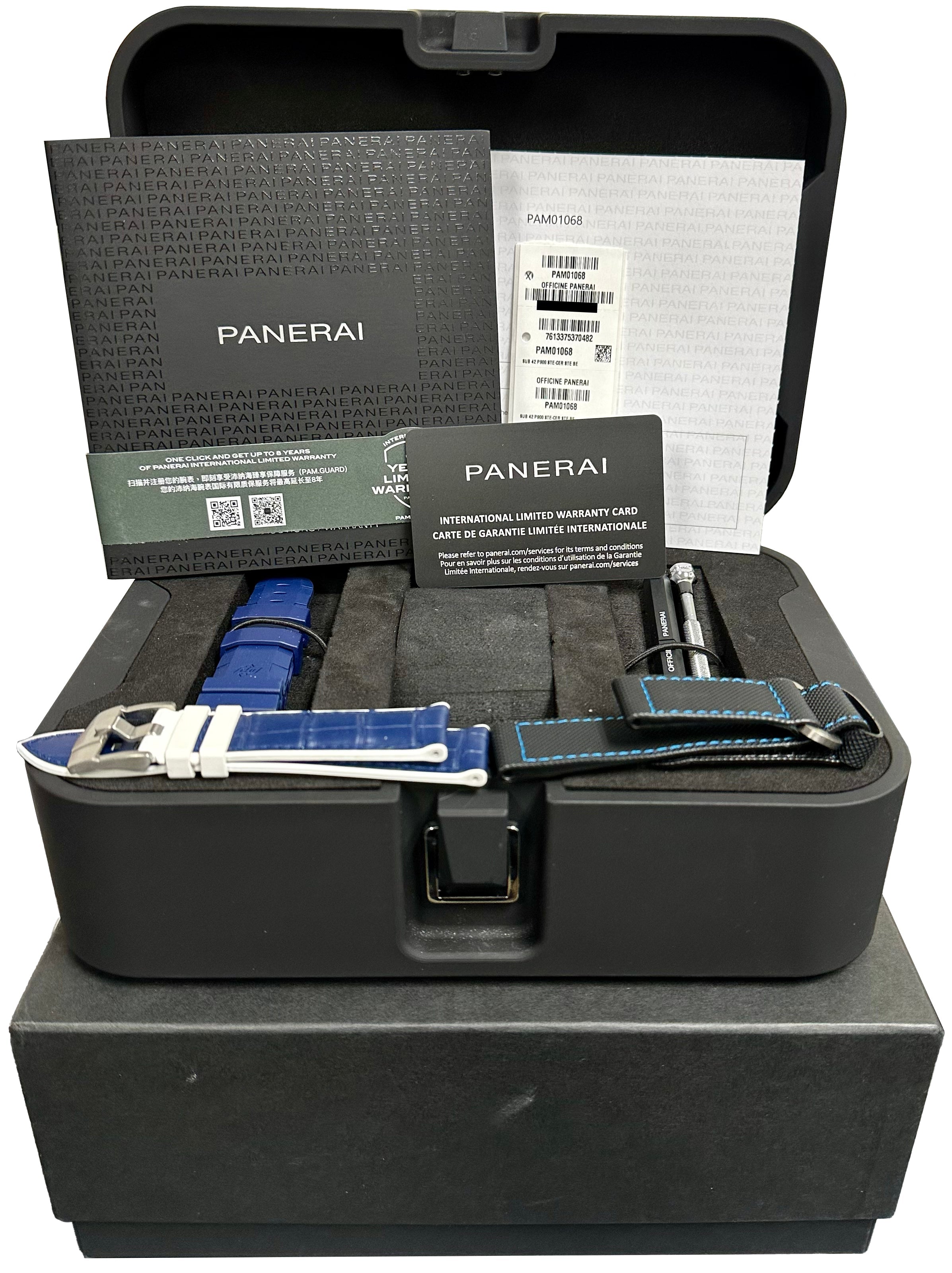 MINT PAPERS Panerai Submersible BLU NOTTE PAM 1068 42mm Blue Watch PAM01068 BOX