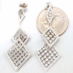 Solid 14k White Gold 2.65ctw Diamond Drop Dangle Lace Chandelier Earrings A9