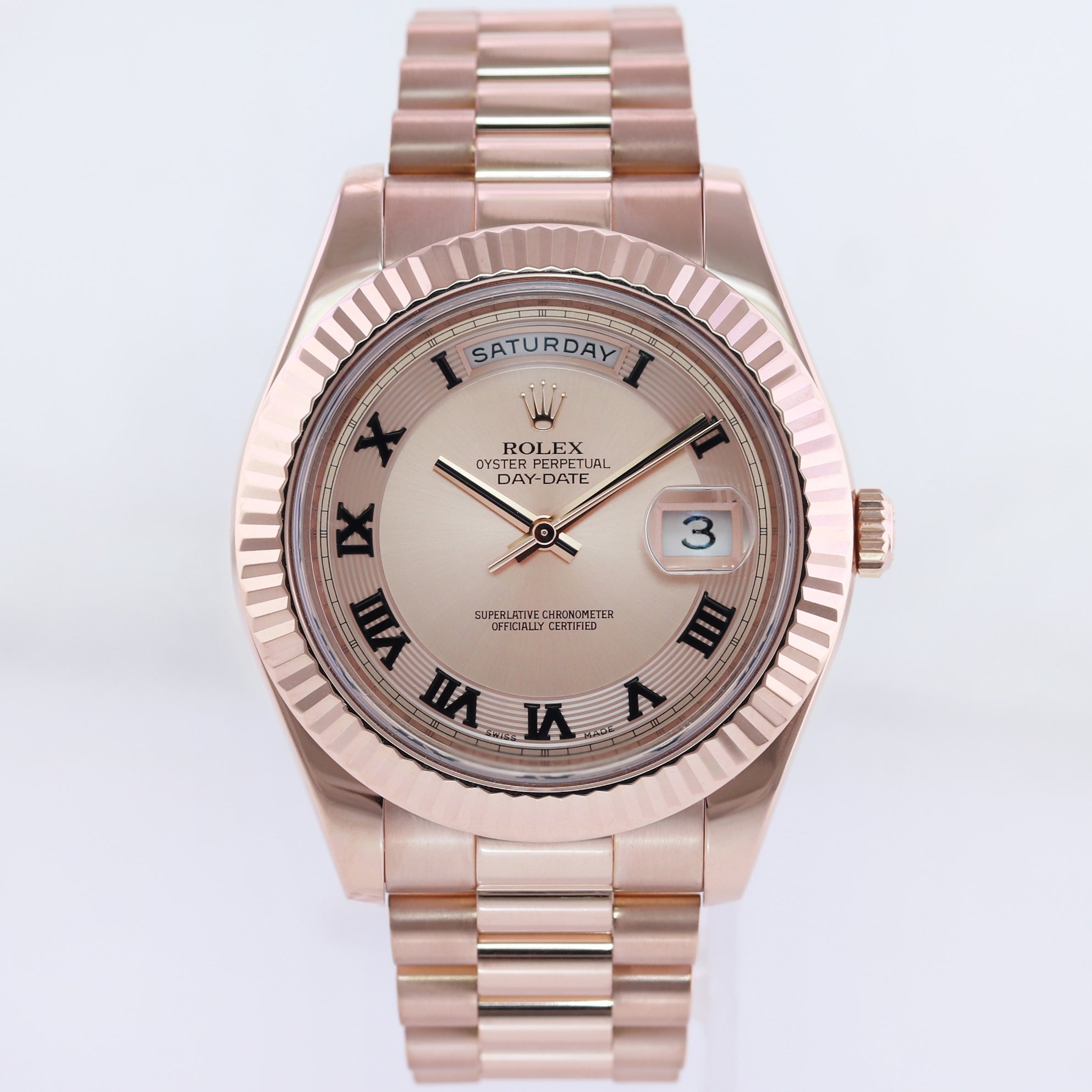 2015 Rolex Day Date II President Rose Gold Concentric Roman 41mm 218235 Watch