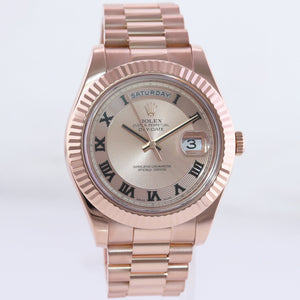 2015 Rolex Day Date II President Rose Gold Concentric Roman 41mm 218235 Watch