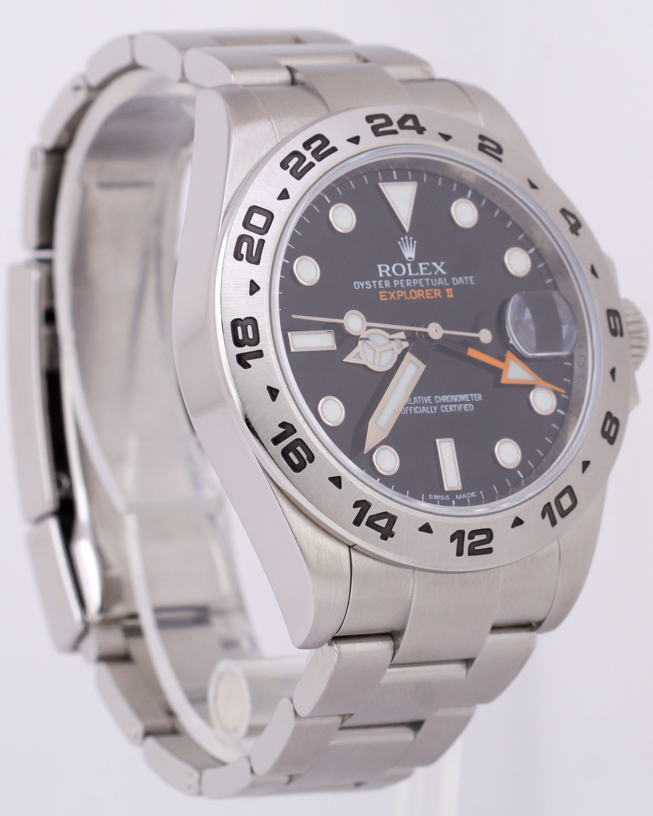 MINT Rolex Explorer II 42mm BLACK Orange Stainless Steel GMT Date Watch 216570