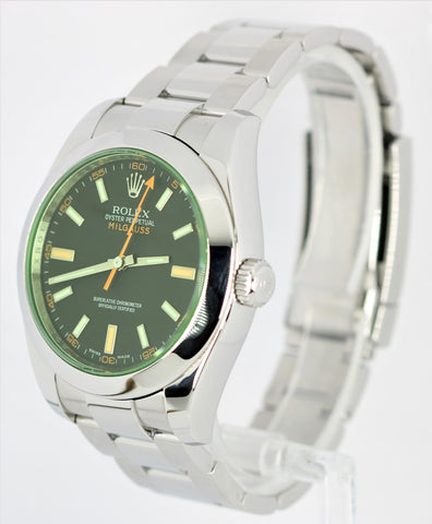 Rolex Milgauss Green Anniversary Crystal Black 40mm Stainless 116400 GV Watch