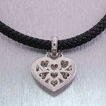 Judith Ripka 18k White Gold & Black Leather 2ctw Diamond Heart Pendant 15" Necklace