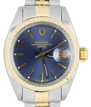 VINTAGE Rolex DateJust Two-Tone 18k Yellow Gold Steel Blue 26mm DATE 6917 Watch
