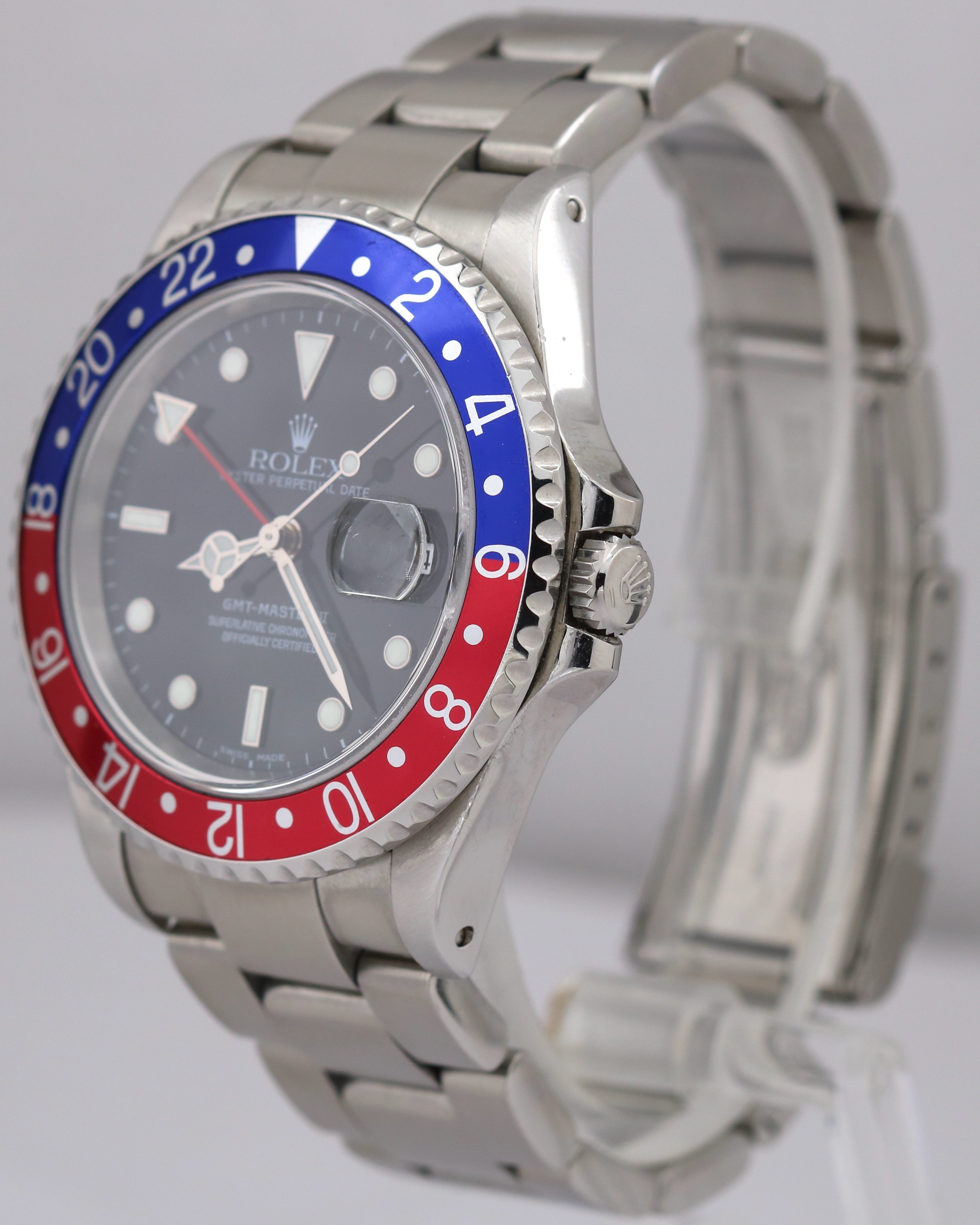 PAPERS Rolex GMT-Master II PEPSI Blue Red Stainless Steel 40mm 16710 Watch BOX