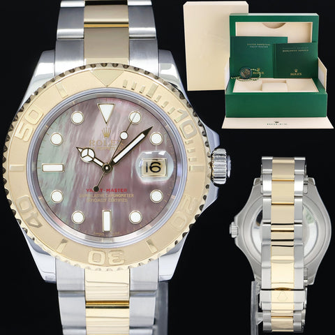2007 MINT Rolex Yacht-Master 16623 Dark Mother of Pearl Two Tone Yellow Gold Watch