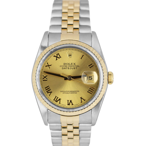 Rolex DateJust Two-Tone 18K Yellow Gold Steel Roman Champagne 36mm 16233 Watch