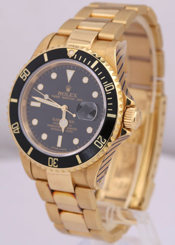 Rolex Submariner Date 18K Yellow Gold BLACK 40mm Automatic Dive 16618 Watch