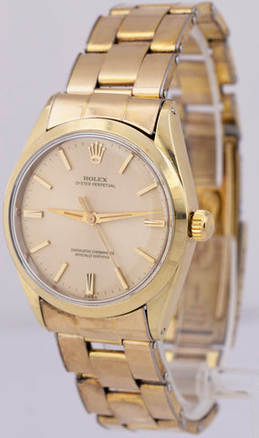 Rolex Oyster Perpetual 34mm Gold Shell Cap Champagne Automatic Watch 1024