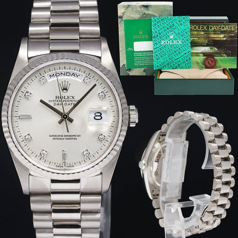 DIAMOND Rolex President Day Date 18239 Double Quick Set White Gold Watch Box