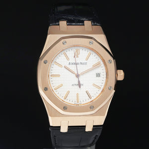 MINT Audemars Piguet AP Royal Oak Rose Gold 15300 39mm White Dial Leather Watch