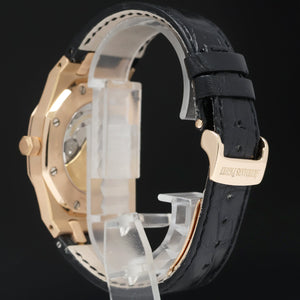MINT Audemars Piguet AP Royal Oak Rose Gold 15300 39mm White Dial Leather Watch