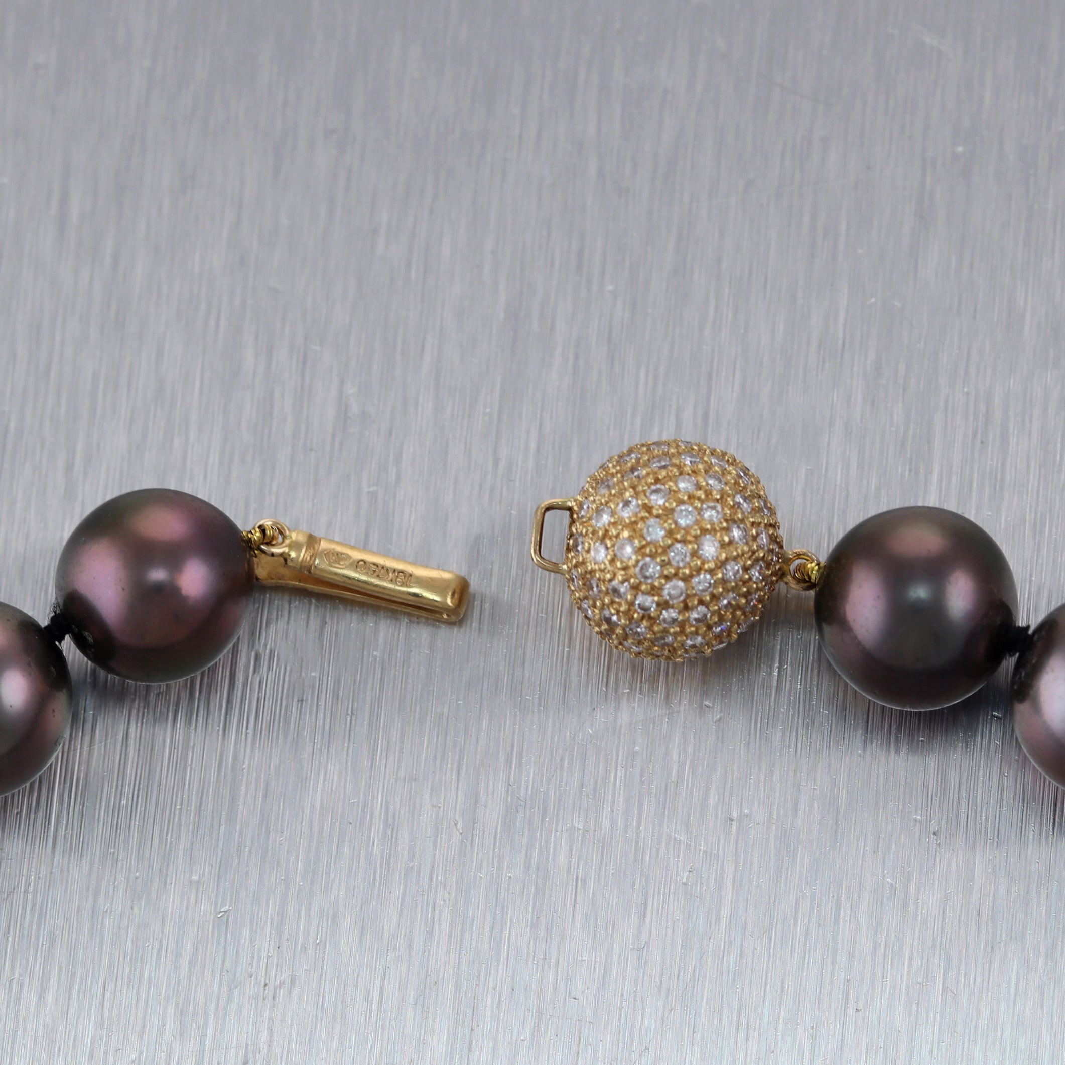 Modern 18k Yellow Gold Black Tahitian Pearl 16" Necklace