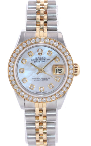 Diamond Pearl Ladies Rolex DateJust 26mm 69173 Two Tone 18k Gold Steel Watch