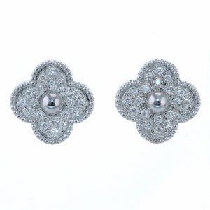 Modern 18k White Gold 2ctw Diamond Flower Clip-On Earrings