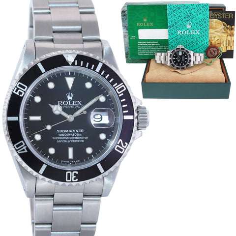 MINT 1998 Rolex Submariner Date 16610 Steel Black 40mm Oyster Watch Box