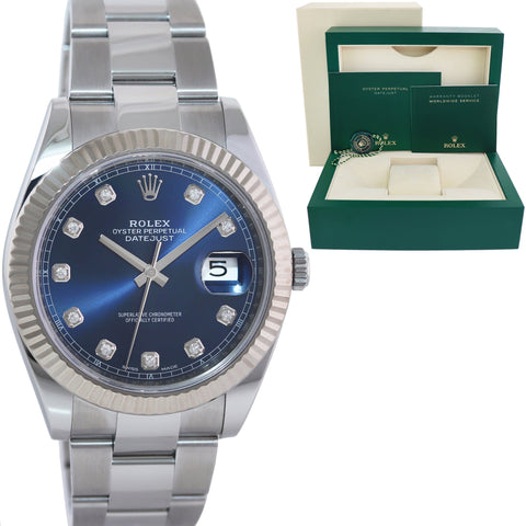 2021 MINT Rolex DateJust 41 Blue Diamond Oyster White Gold Fluted 126334 Watch Box