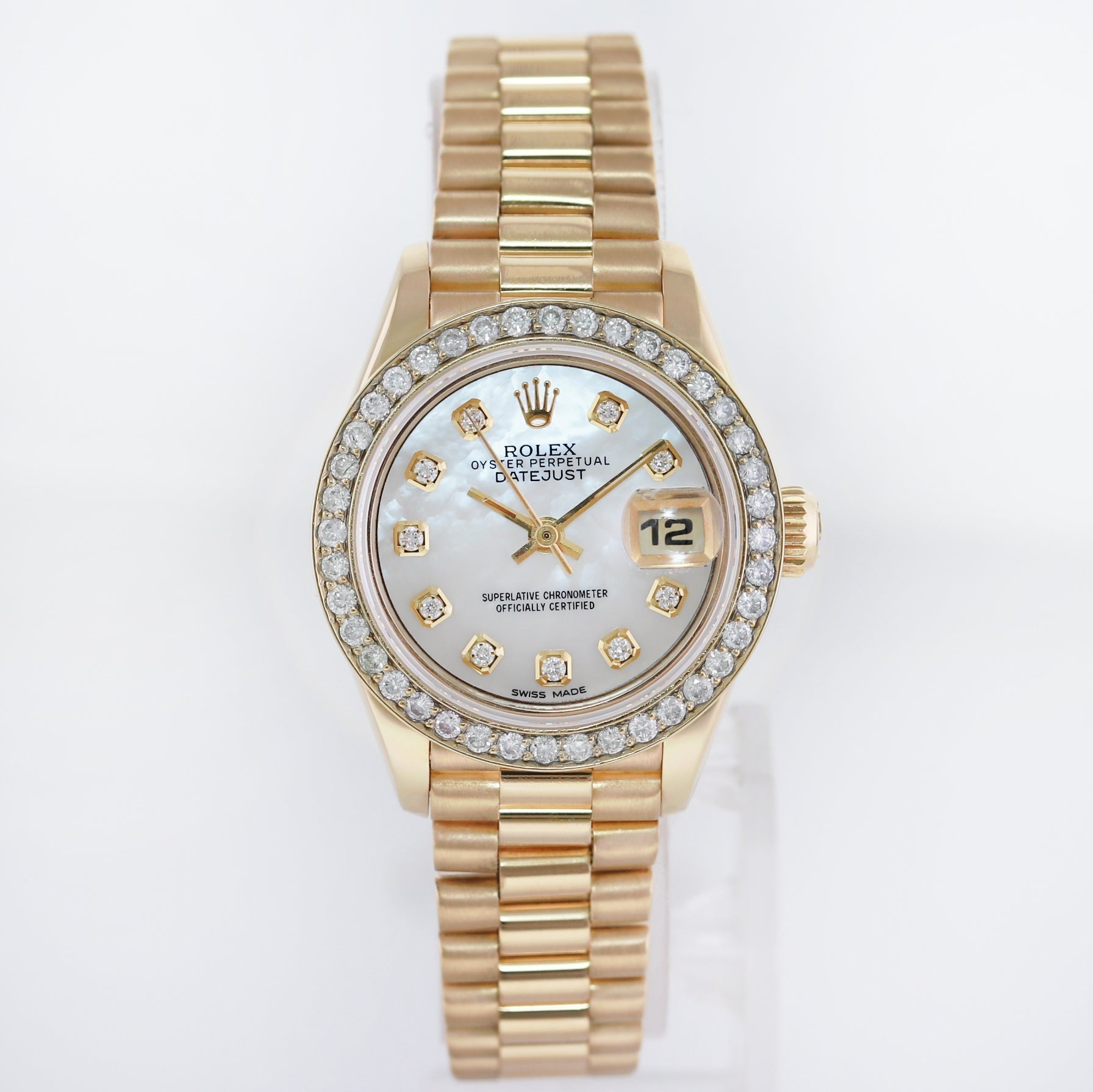 MOP Pearl Diamond Ladies Rolex DateJust President 26mm 69178 Yellow Gold Watch Box