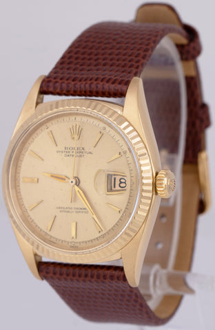 VINTAGE 1962 Rolex DateJust 36mm 18K Gold Champagne Pie-Pan Dial Watch 1601