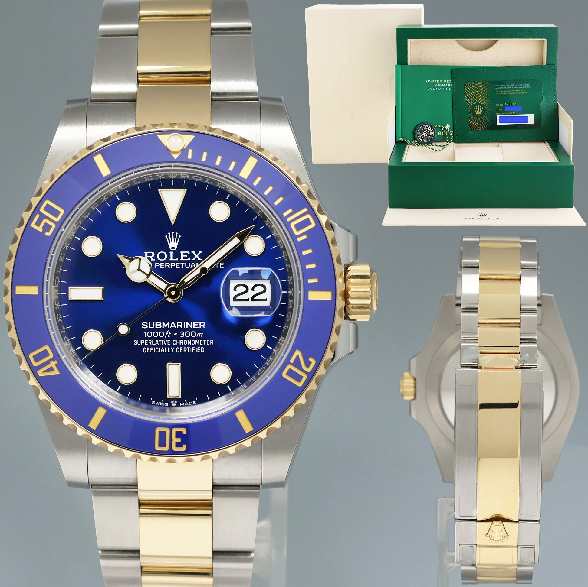 2023 NEW PAPERS Rolex Submariner 41mm Blue 126613LB Two Tone Gold Stee