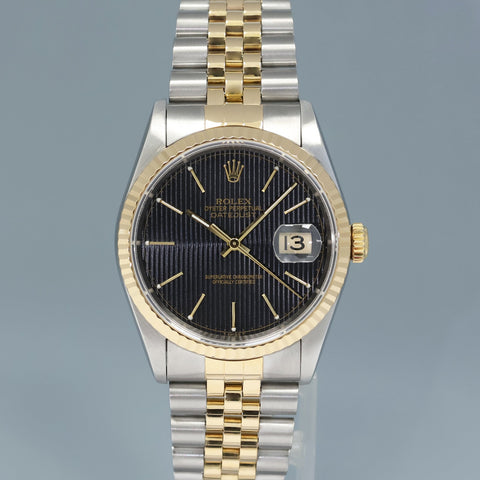 MINT Rolex DateJust 16233 Two-Tone Yellow Gold 36mm Black Jubilee Watch
