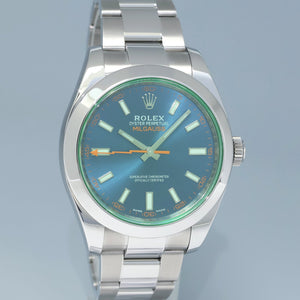 MINT 2021 Rolex Milgauss Blue Anniversary Green 116400GV Steel 40mm Watch Box