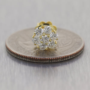 Modern 14k Yellow Gold 1.00ctw Diamond Flower Cluster Earrings