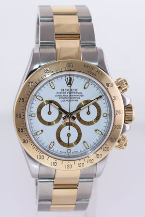 MINT Rolex Daytona 116523 White Dial Steel Yellow Gold Two Tone Chronograph Watch Box