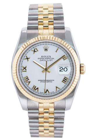 2011 MINT Rolex DateJust Jubilee Two Tone Gold 36mm White Roman 116233 Watch Box