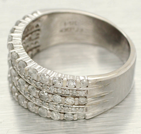 Vintage 0.85ctw Five Row Diamond Band Ring - 14k White Gold | Size 8.50