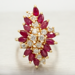 Antique Art Deco 1.40ctw Ruby & Diamond Marquise Cocktail Ring - 14k Yellow Gold