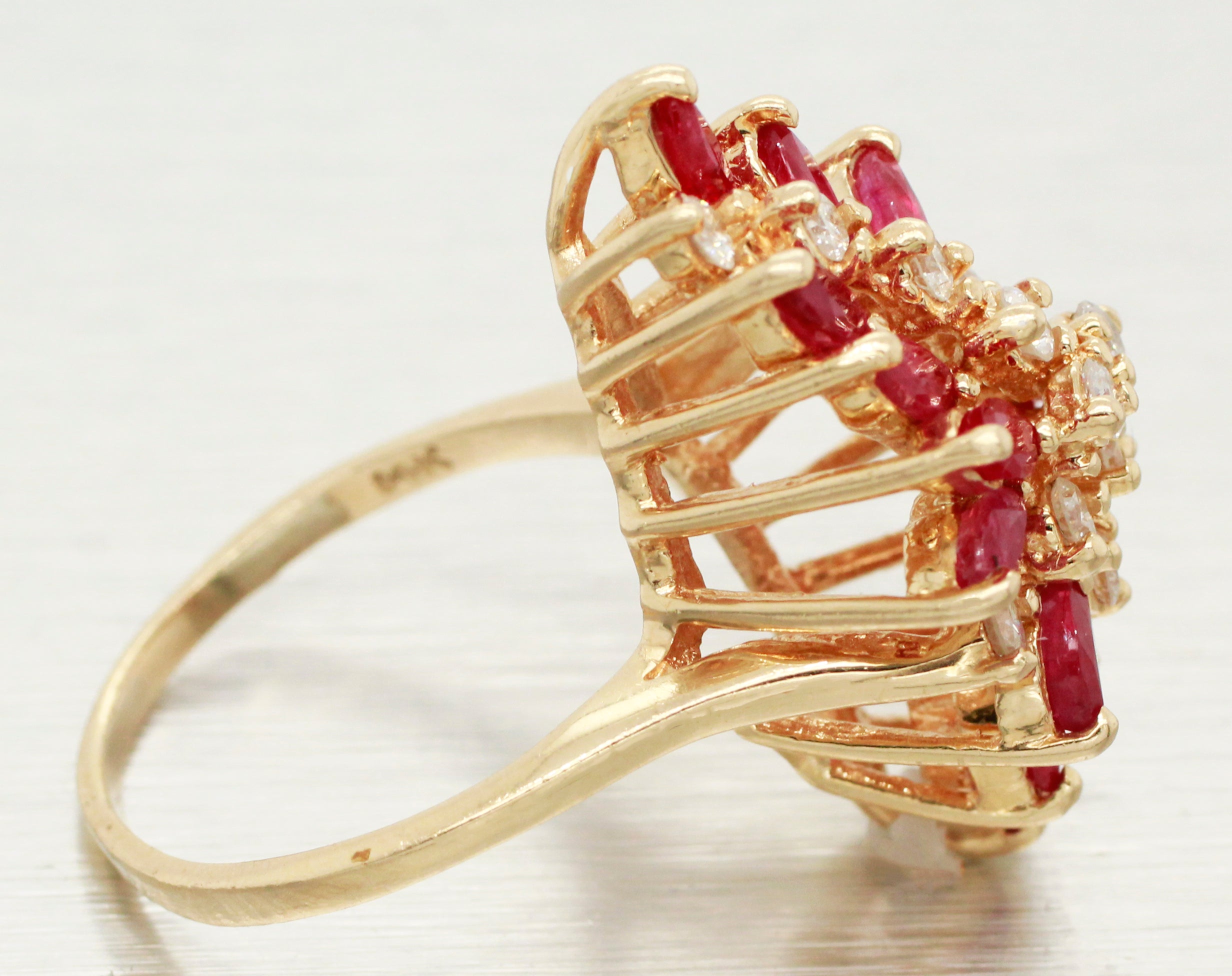 Antique Art Deco 1.40ctw Ruby & Diamond Marquise Cocktail Ring - 14k Yellow Gold