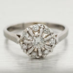 Antique Art Deco 0.40ctw 7-Petal Diamond Flower Ring - 14k White Gold - 6.50