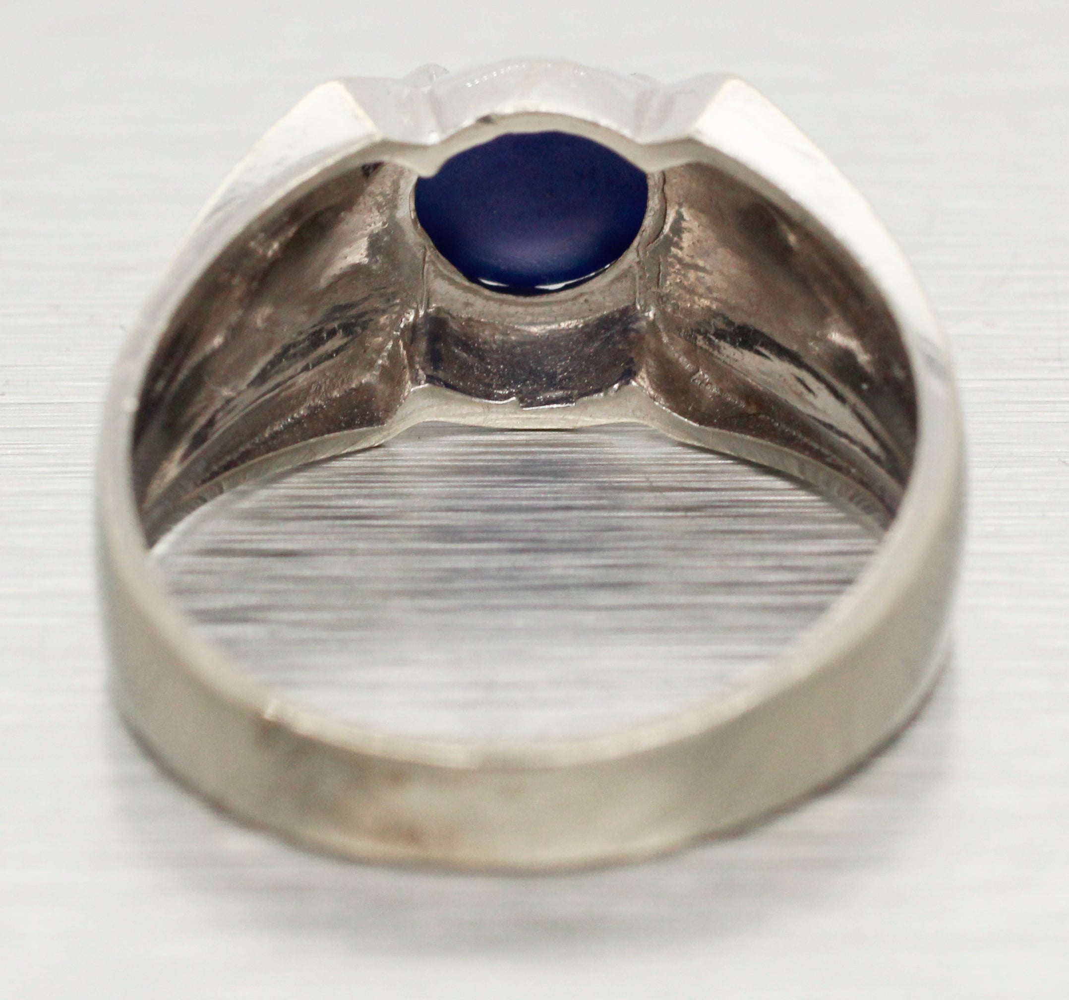 Modern Solitaire 1.40ct Blue Star Sapphire Ring - 14k White Gold - Size 9
