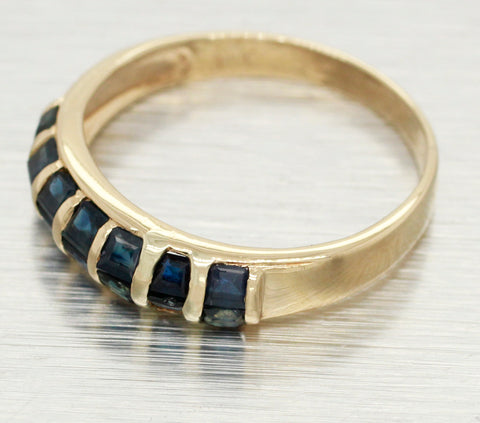 Vintage 0.80ctw Square Sapphire Band Ring - 14k Yellow Gold | Size 7.5